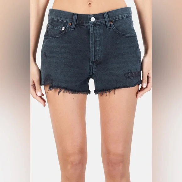 Agolde Parker Black Denim Button Fly Cutoff Shorts Size 32